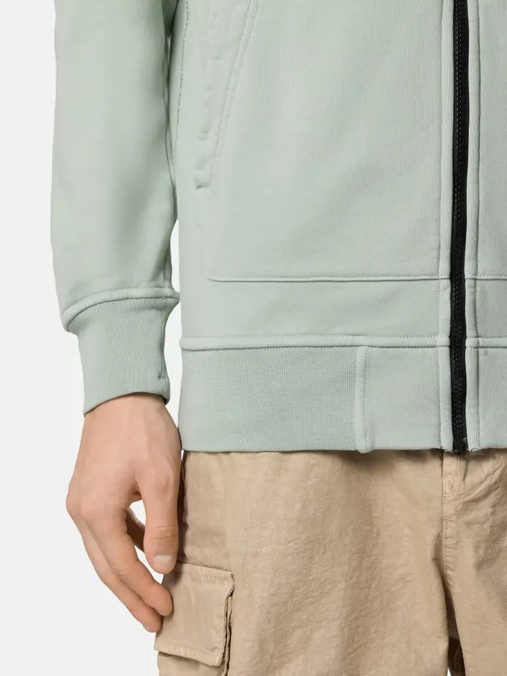 STONE ISLAND - Sweat à Capuche Zippé en Coton Bio Vert Océan
