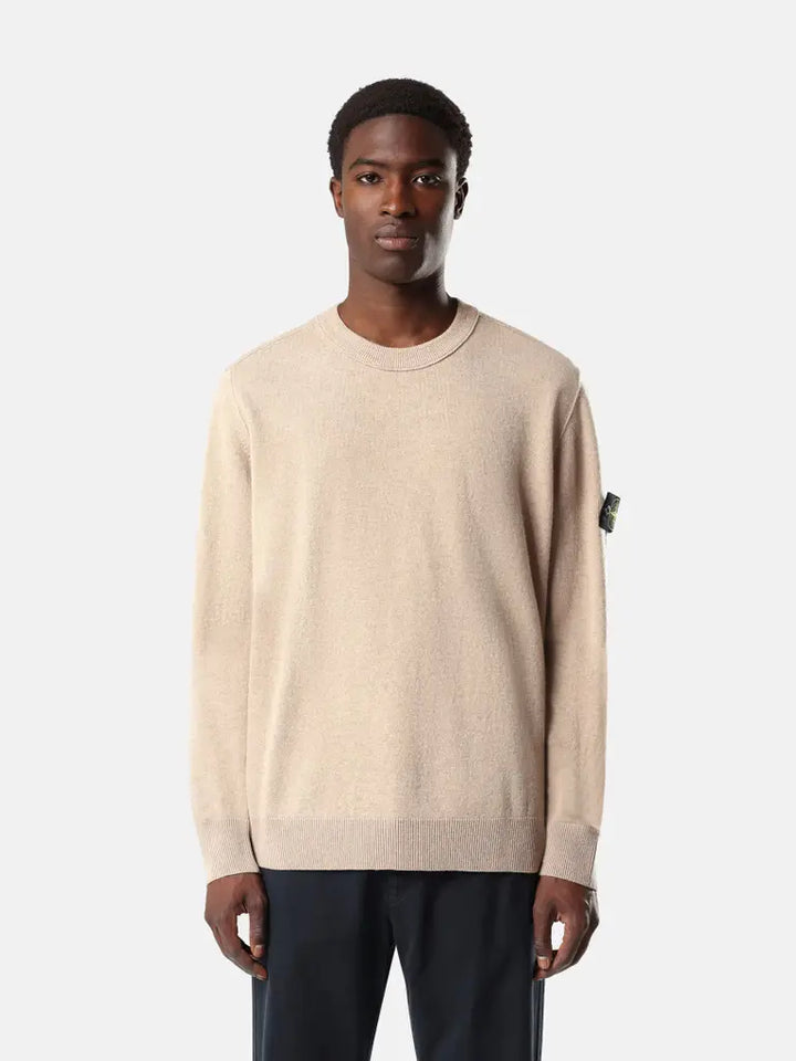 STONE ISLAND - Pull ample en laine Geelong légère Biscuit chiné