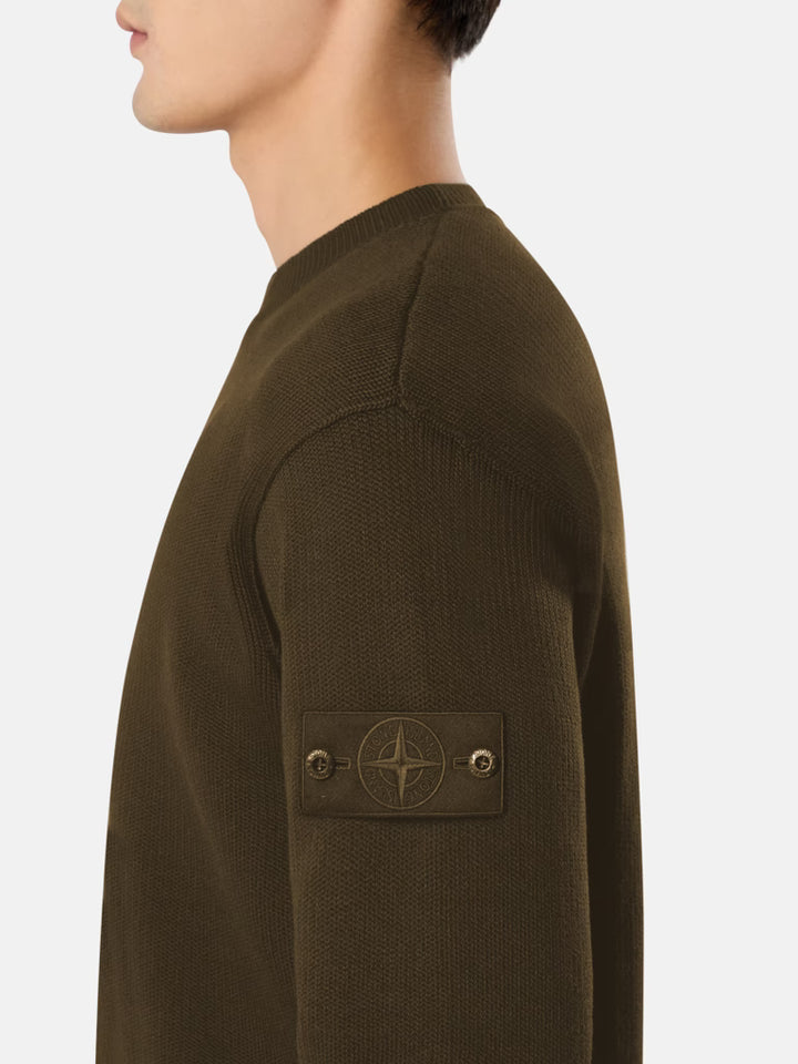 STONE ISLAND - Pull S.I. Ghost en Coton d’Hiver Vert Militaire
