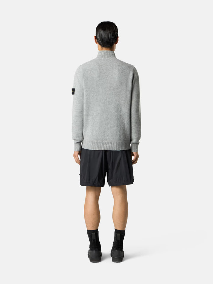 STONE ISLAND - Pull Lambswool à glissière courte Gris chiné