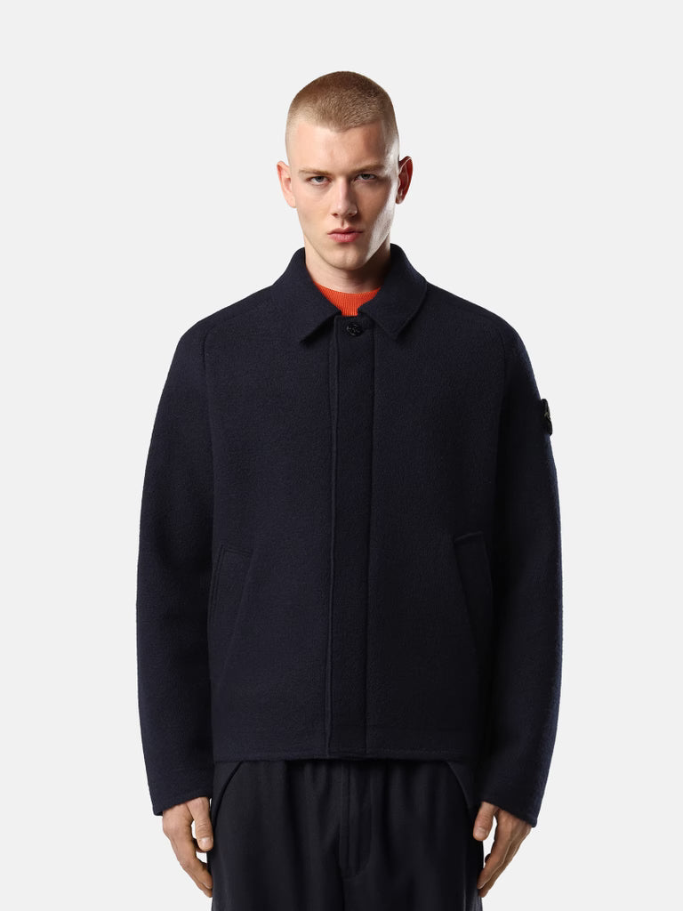 STONE ISLAND - Cardigan en Laine Vierge Feutrée Bleu Marine