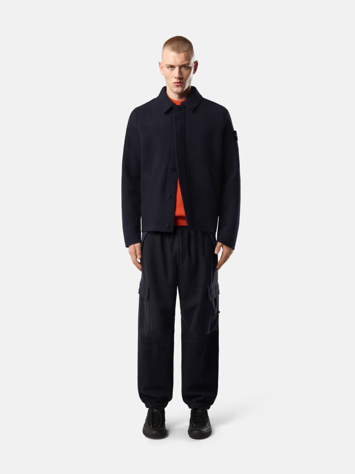 STONE ISLAND - Cardigan en Laine Vierge Feutrée Bleu Marine