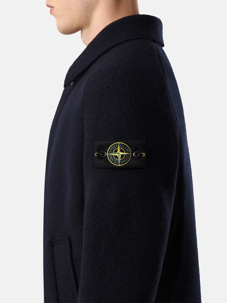 STONE ISLAND - Cardigan en Laine Vierge Feutrée Bleu Marine