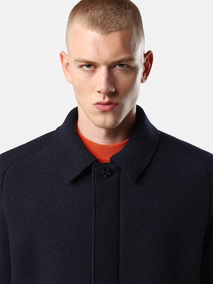 STONE ISLAND - Cardigan en Laine Vierge Feutrée Bleu Marine