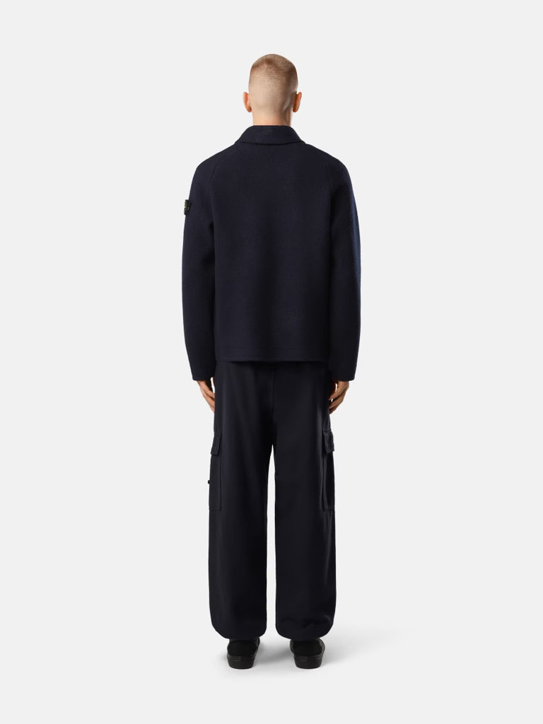 STONE ISLAND - Cardigan en Laine Vierge Feutrée Bleu Marine
