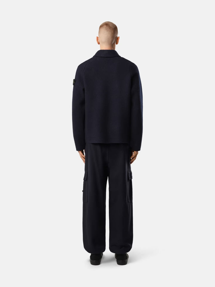STONE ISLAND - Cardigan en Laine Vierge Feutrée Bleu Marine