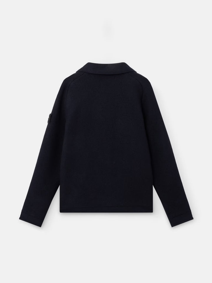 STONE ISLAND - Cardigan en Laine Vierge Feutrée Bleu Marine