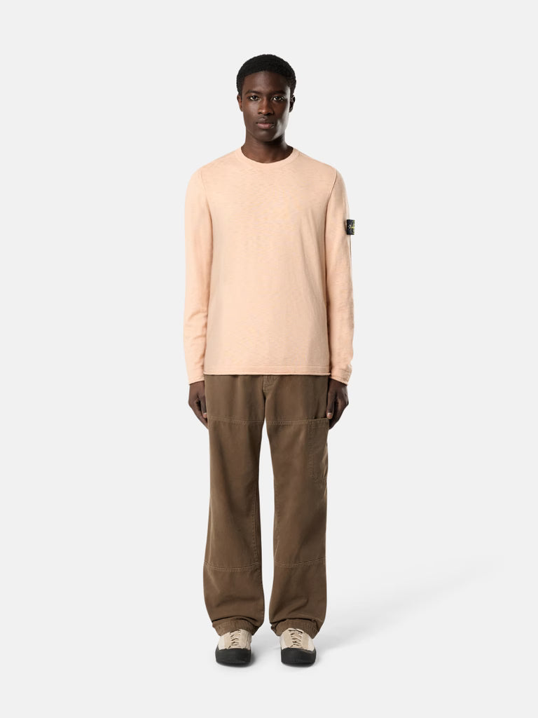 STONE ISLAND - Crewneck Jumper with Small Roll Finishes Rose pastel
