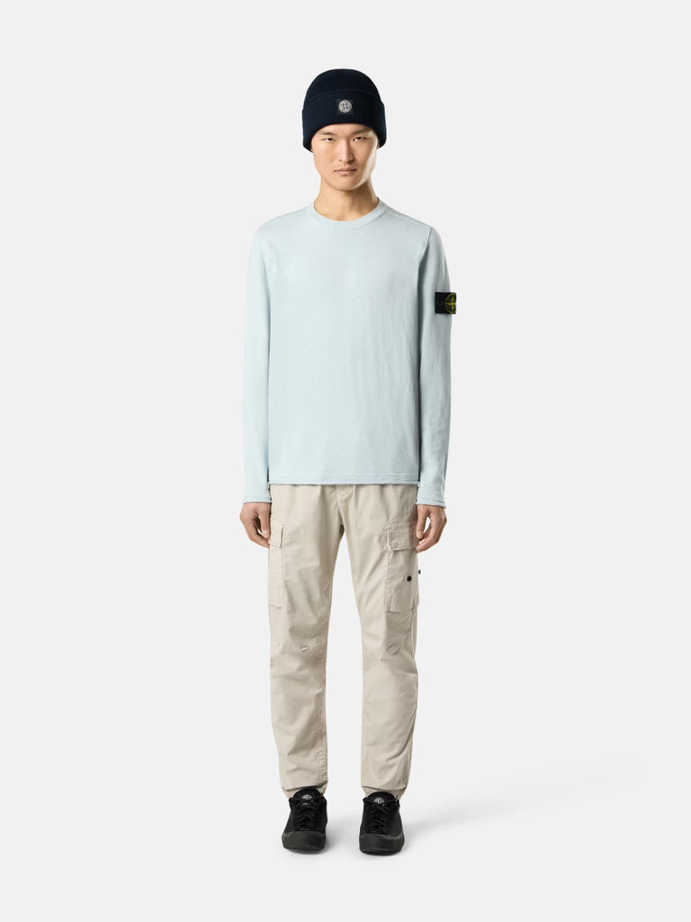 STONE ISLAND - Crewneck Jumper with Small Roll Finishes Bleu ciel