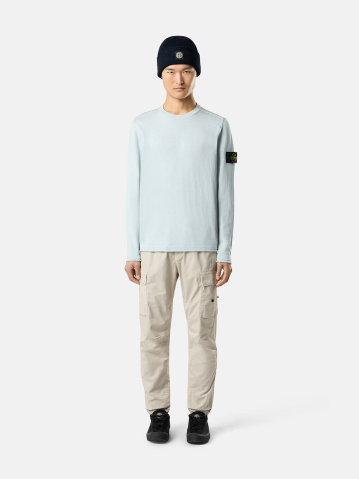 STONE ISLAND - Crewneck Jumper with Small Roll Finishes Bleu ciel
