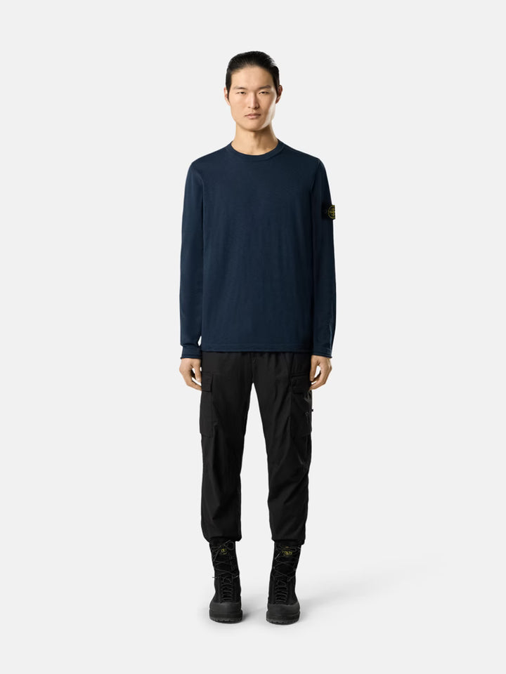 STONE ISLAND - Crewneck Jumper with Small Roll Finishes Marine