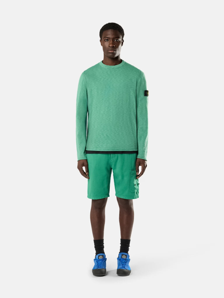 STONE ISLAND - Crewneck Jumper with Small Roll Finishes Vert émeraude