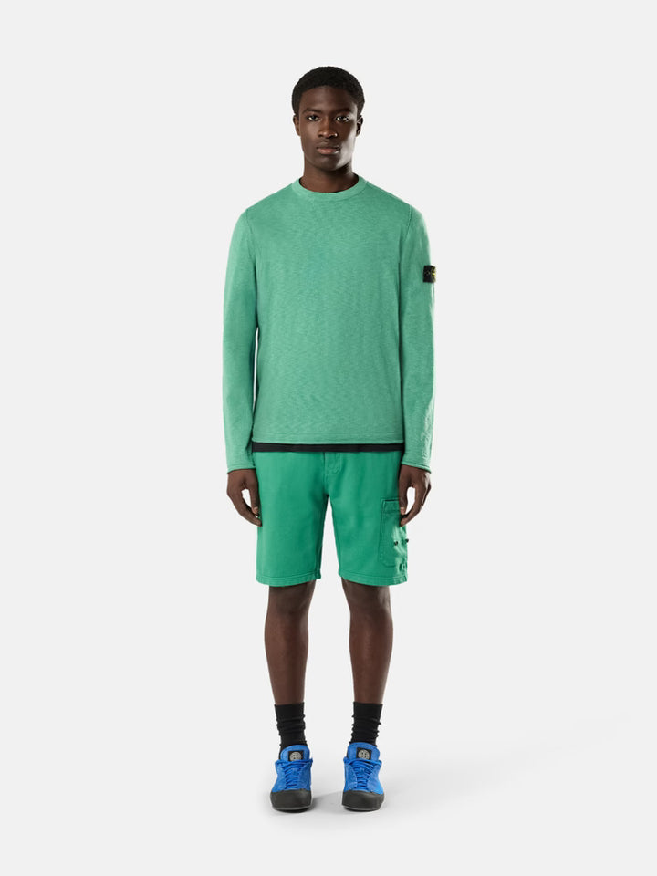 STONE ISLAND - Crewneck Jumper with Small Roll Finishes Vert émeraude