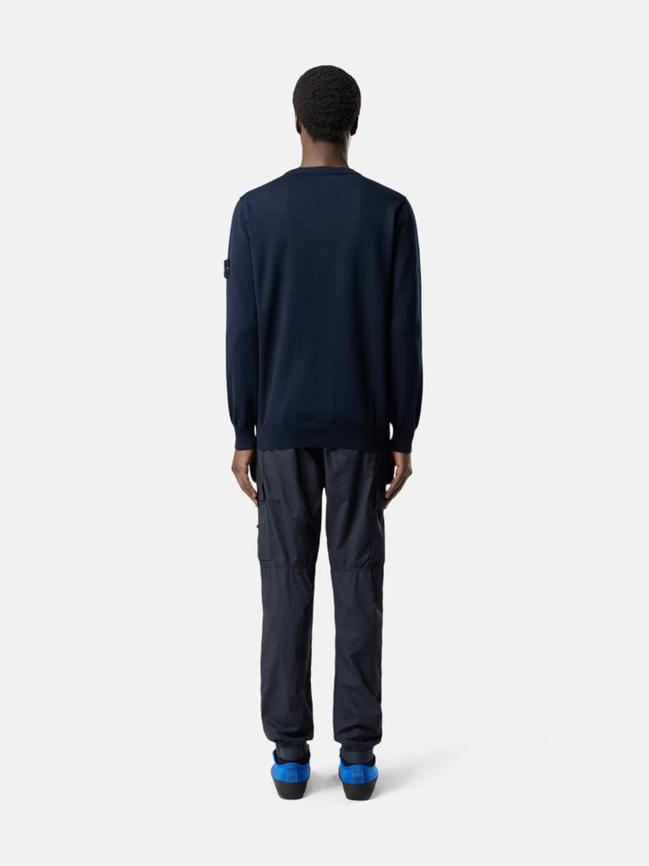 STONE ISLAND - Crewneck jumper with rolled edge seams Marine