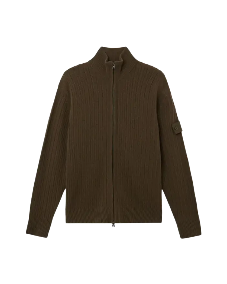 STONE ISLAND - Pull zippé Wool Cashmere S.I. Ghost Vert militaire