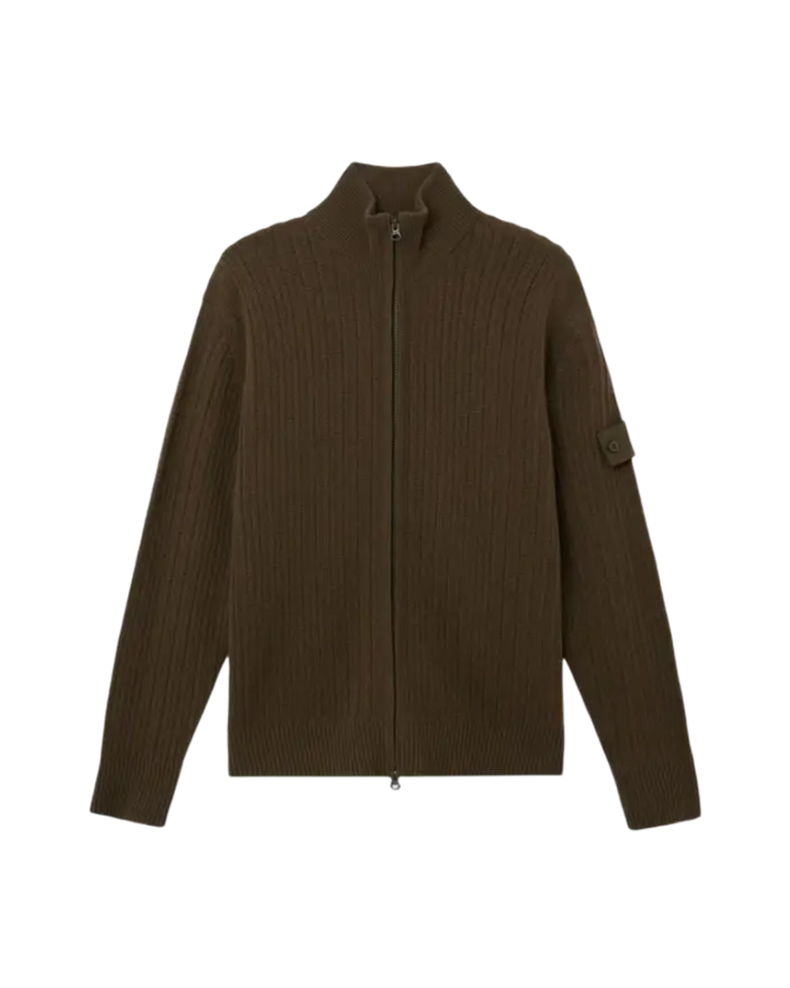 STONE ISLAND - Pull zippé Wool Cashmere S.I. Ghost Vert militaire