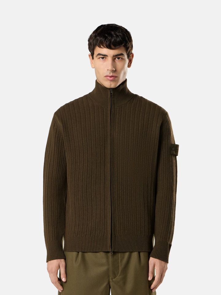 STONE ISLAND - Pull zippé Wool Cashmere S.I. Ghost Vert militaire