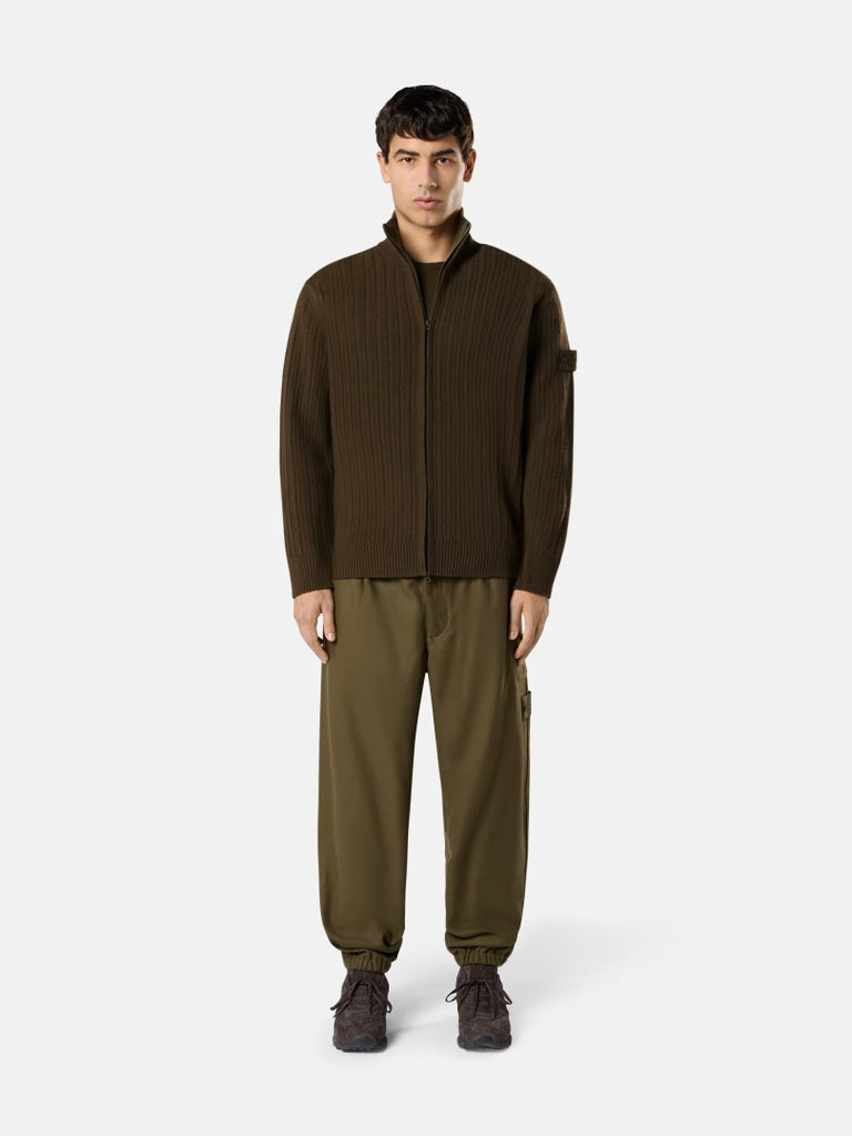 STONE ISLAND - Pull zippé Wool Cashmere S.I. Ghost Vert militaire