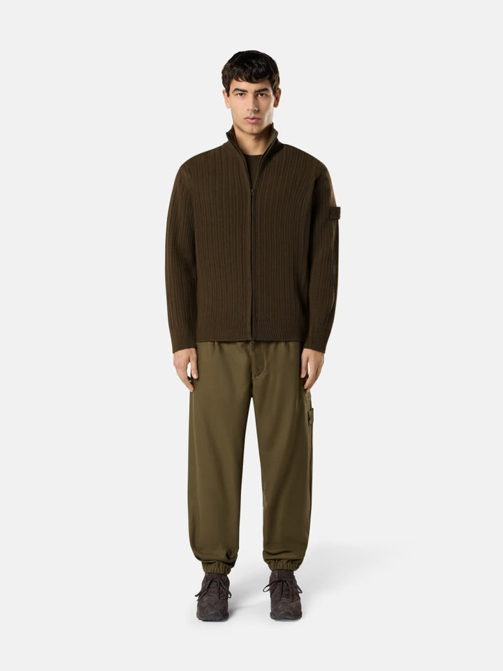 STONE ISLAND - Pull zippé Wool Cashmere S.I. Ghost Vert militaire