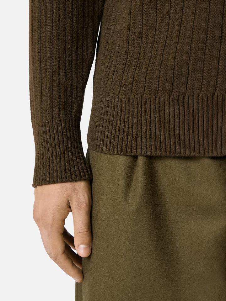 STONE ISLAND - Pull zippé Wool Cashmere S.I. Ghost Vert militaire