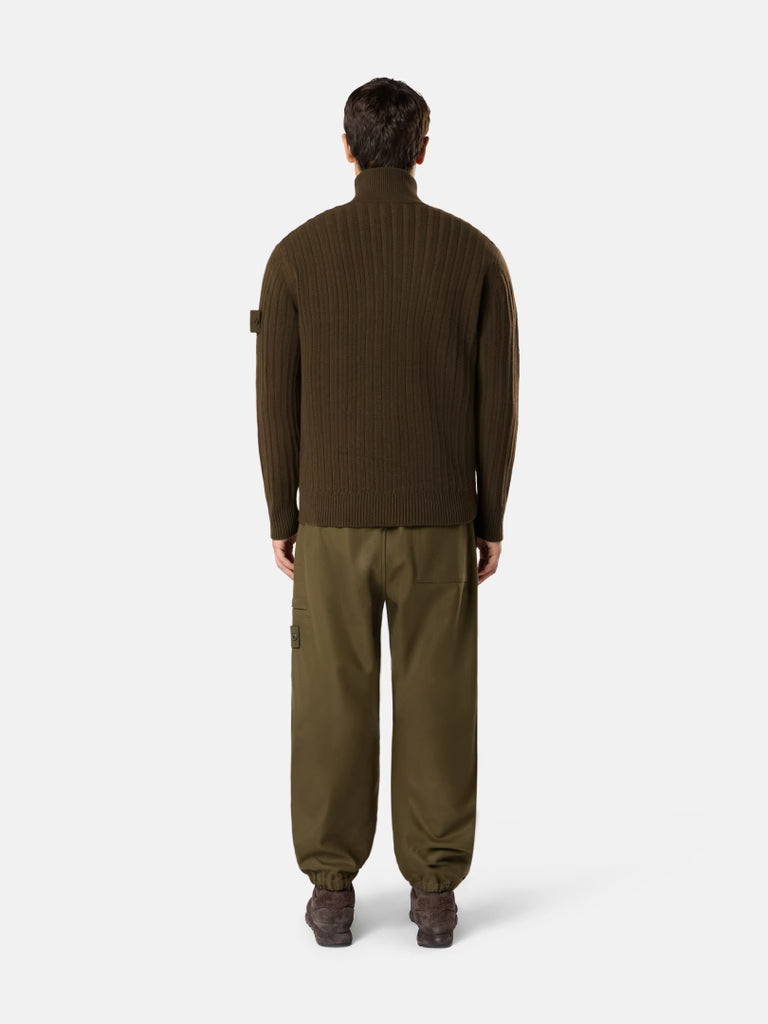 STONE ISLAND - Pull zippé Wool Cashmere S.I. Ghost Vert militaire