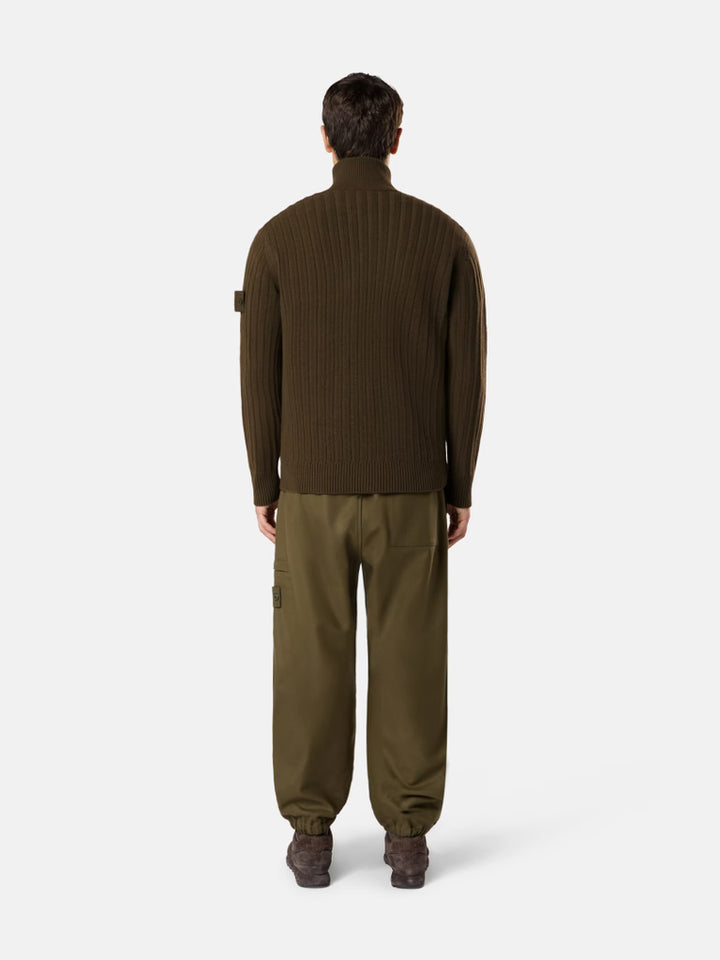 STONE ISLAND - Pull zippé Wool Cashmere S.I. Ghost Vert militaire