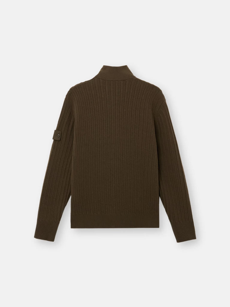 STONE ISLAND - Pull zippé Wool Cashmere S.I. Ghost Vert militaire