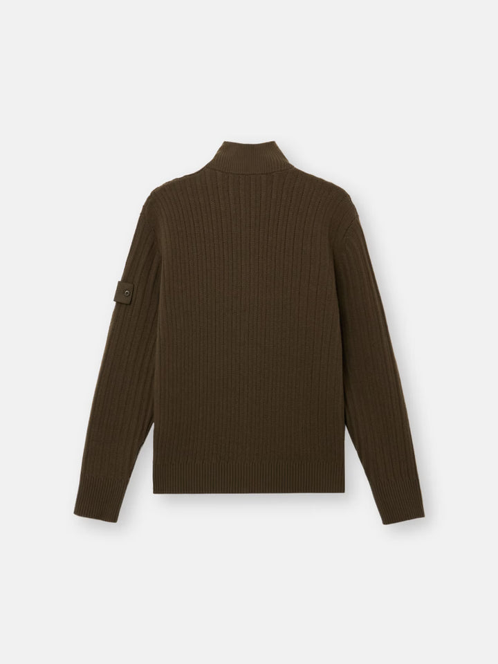 STONE ISLAND - Pull zippé Wool Cashmere S.I. Ghost Vert militaire