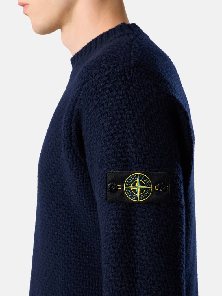 STONE ISLAND - Pull en Laine d'Agneau à Maille Texturée Bleu Marine