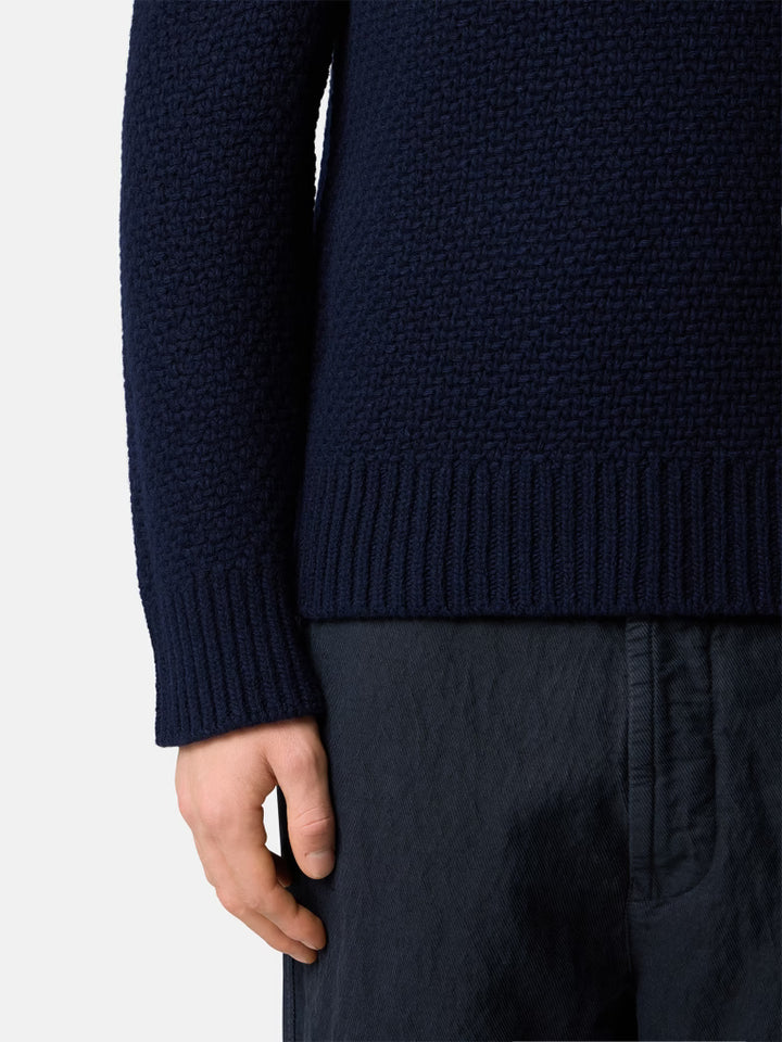 STONE ISLAND - Pull en Laine d'Agneau à Maille Texturée Bleu Marine