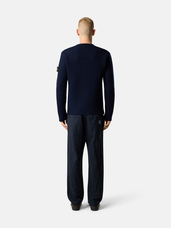 STONE ISLAND - Pull en Laine d'Agneau à Maille Texturée Bleu Marine