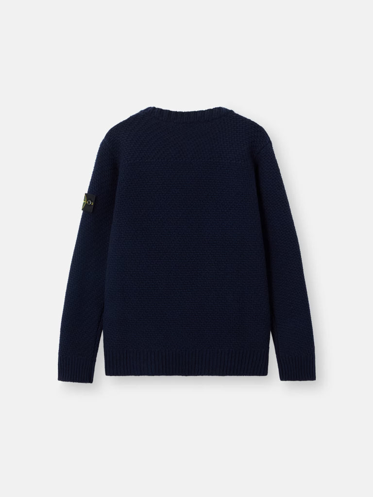 STONE ISLAND - Pull en Laine d'Agneau à Maille Texturée Bleu Marine