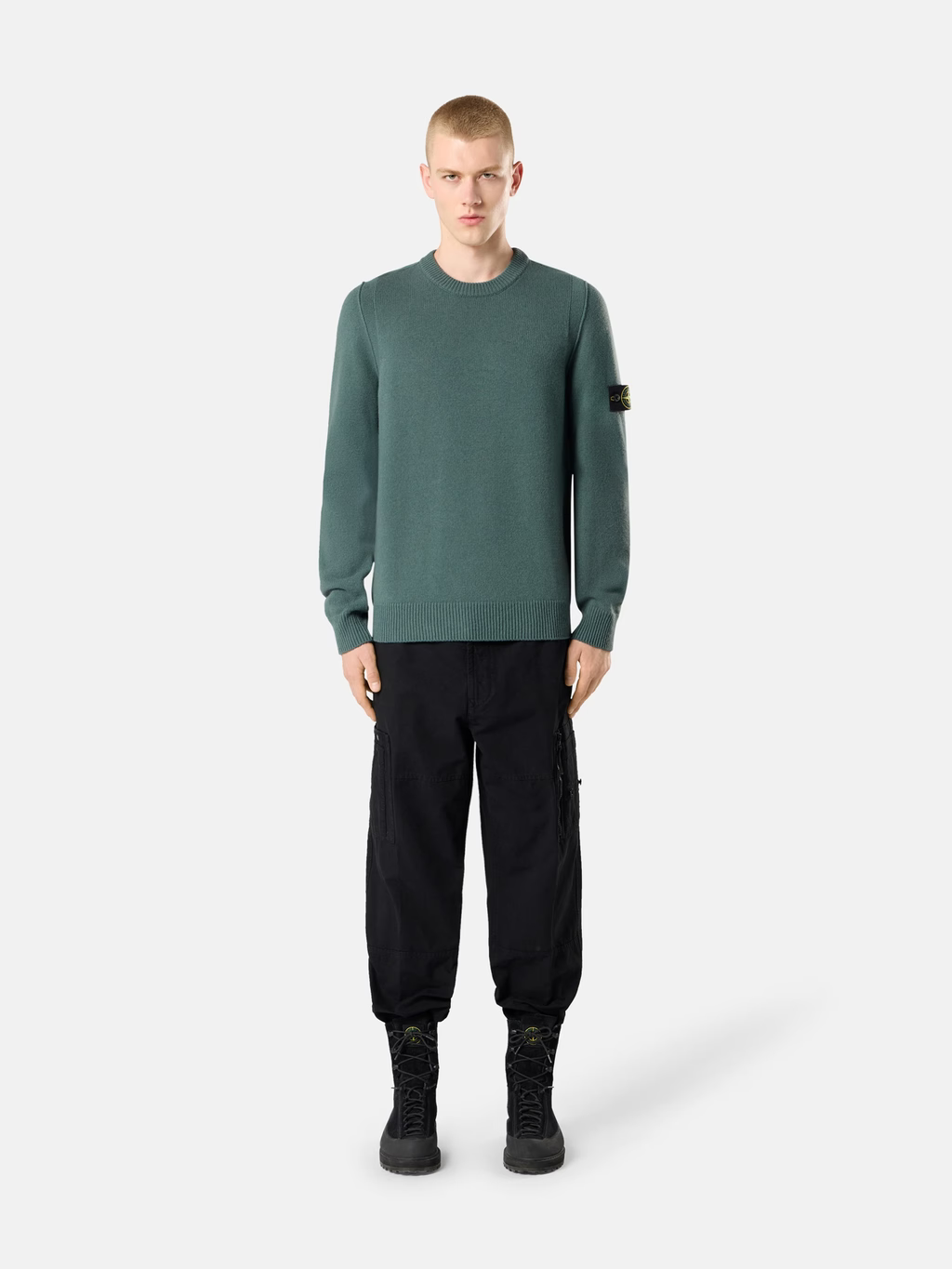 STONE ISLAND - Pull ras-du-cou en laine d’agneau Vert océan