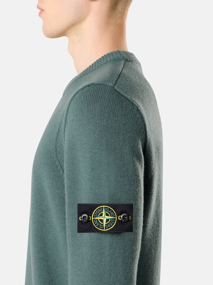 STONE ISLAND - Pull ras-du-cou en laine d’agneau Vert océan