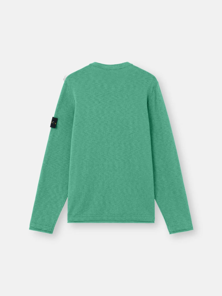 STONE ISLAND - Crewneck Jumper with Small Roll Finishes Vert émeraude
