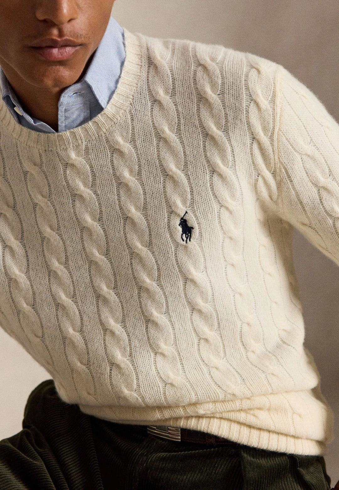 POLO RALPH LAUREN - Pull torsadé en laine et cachemire Crème