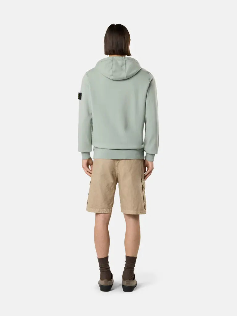 STONE ISLAND - Sweat à Capuche Zippé en Coton Bio Vert Océan