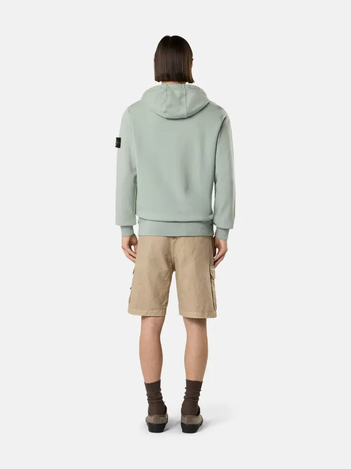 STONE ISLAND - Sweat à Capuche Zippé en Coton Bio Vert Océan