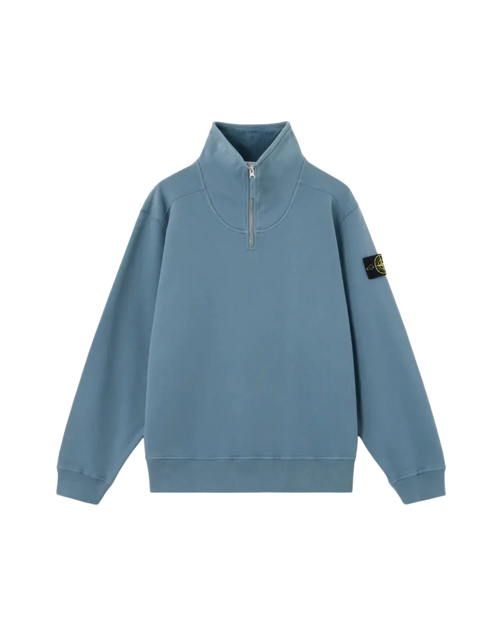 STONE ISLAND - Sweat-shirt col montant zippé en coton Bleu acier