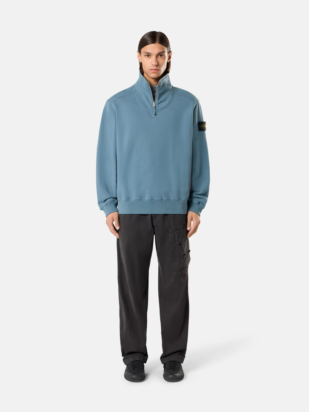 STONE ISLAND - Sweat-shirt col montant zippé en coton Bleu acier