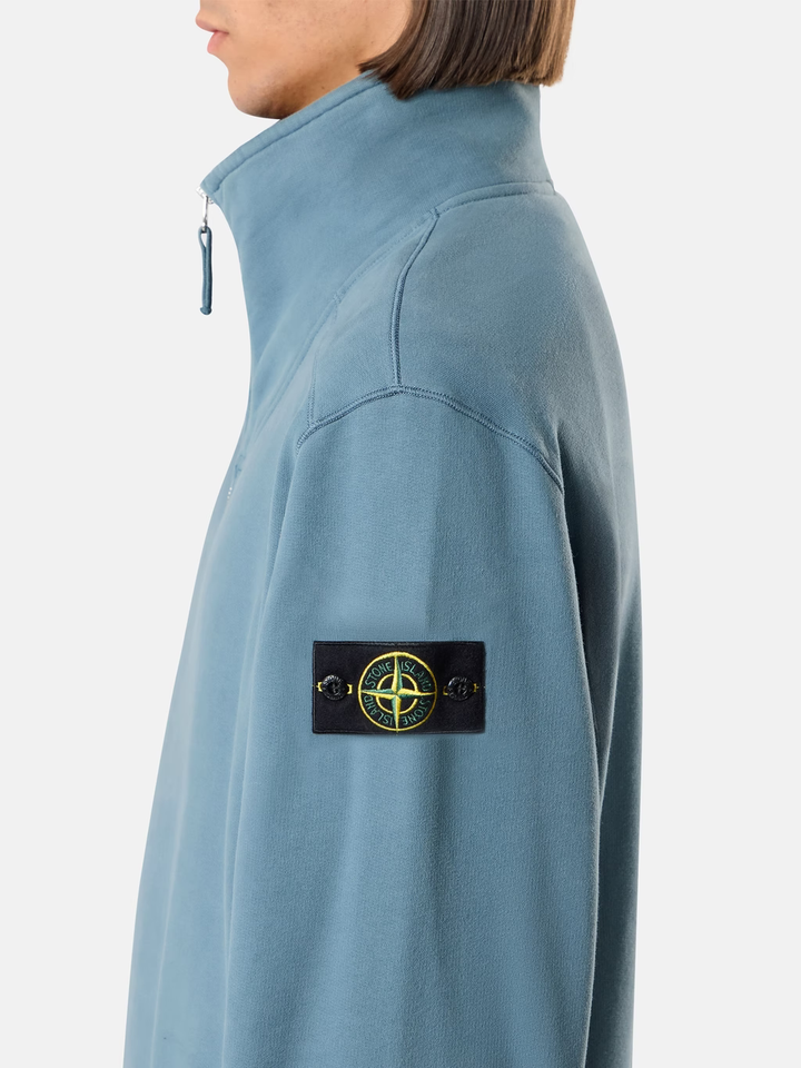 STONE ISLAND - Sweat-shirt col montant zippé en coton Bleu acier