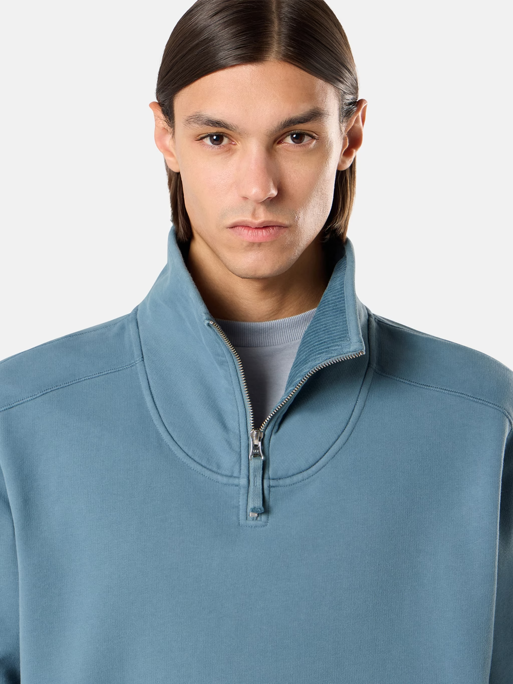 STONE ISLAND - Sweat-shirt col montant zippé en coton Bleu acier
