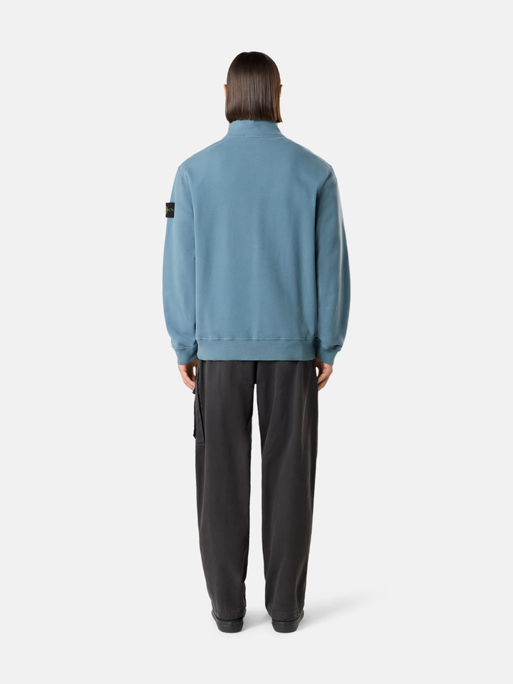 STONE ISLAND - Sweat-shirt col montant zippé en coton Bleu acier