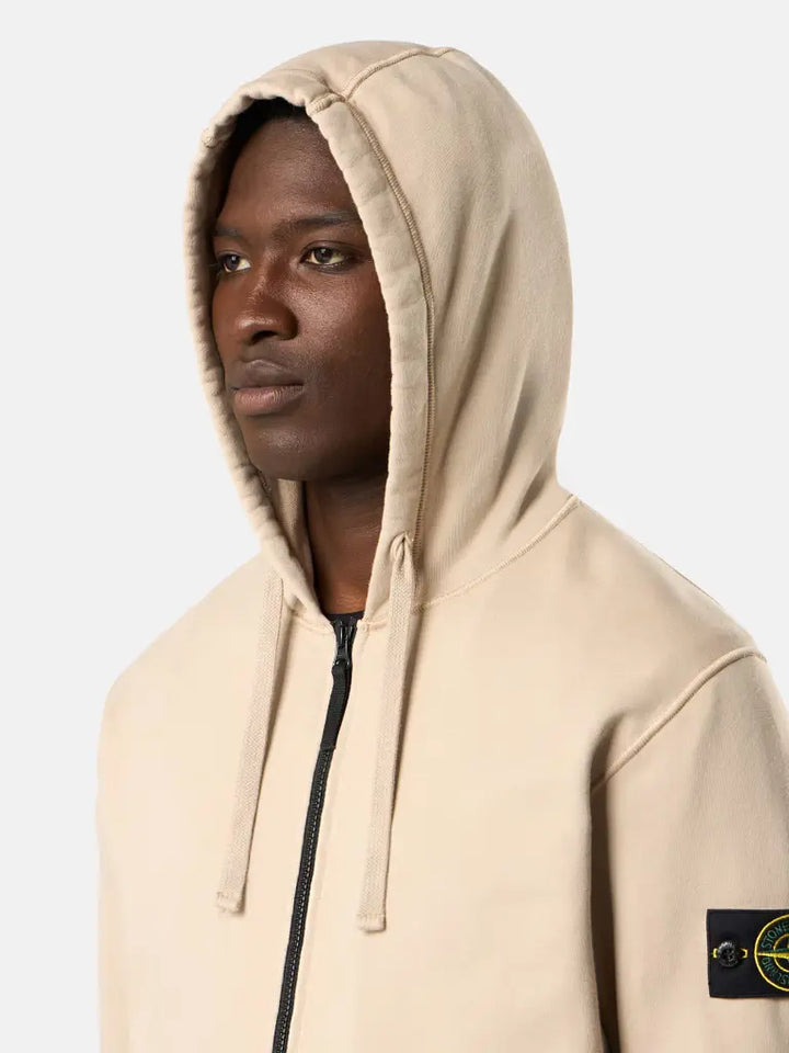 STONE ISLAND - Sweat à Capuche Zippé Beige Sable