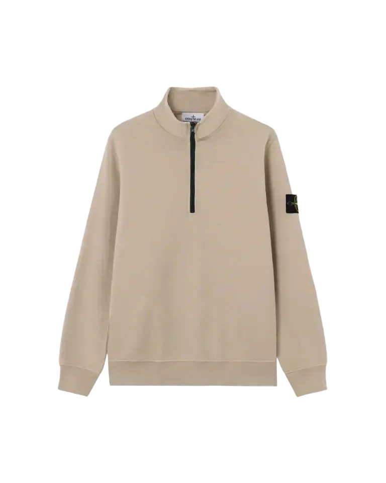 STONE ISLAND – Sweat demi-zip en coton biologique Beige sable