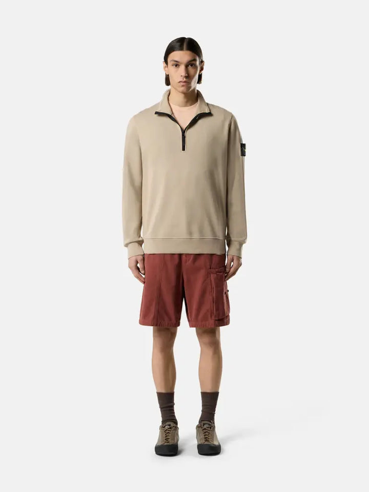 STONE ISLAND – Sweat demi-zip en coton biologique Beige sable