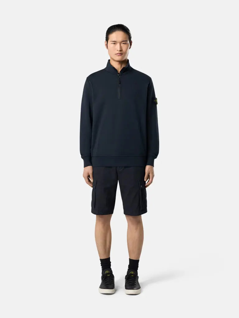 STONE ISLAND – Sweat demi-zip en coton biologique Bleu marine