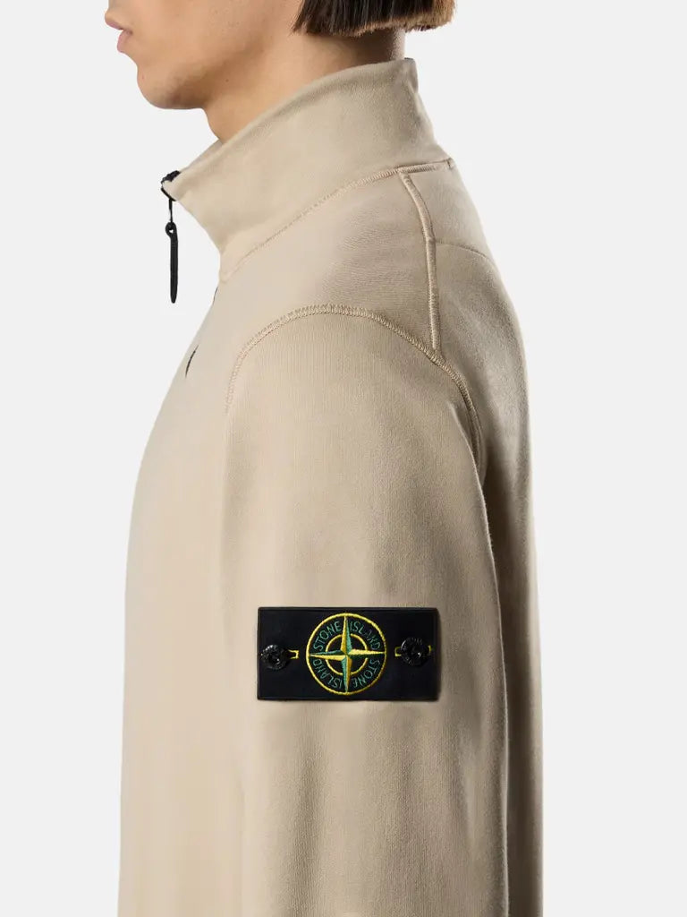 STONE ISLAND – Sweat demi-zip en coton biologique Beige sable