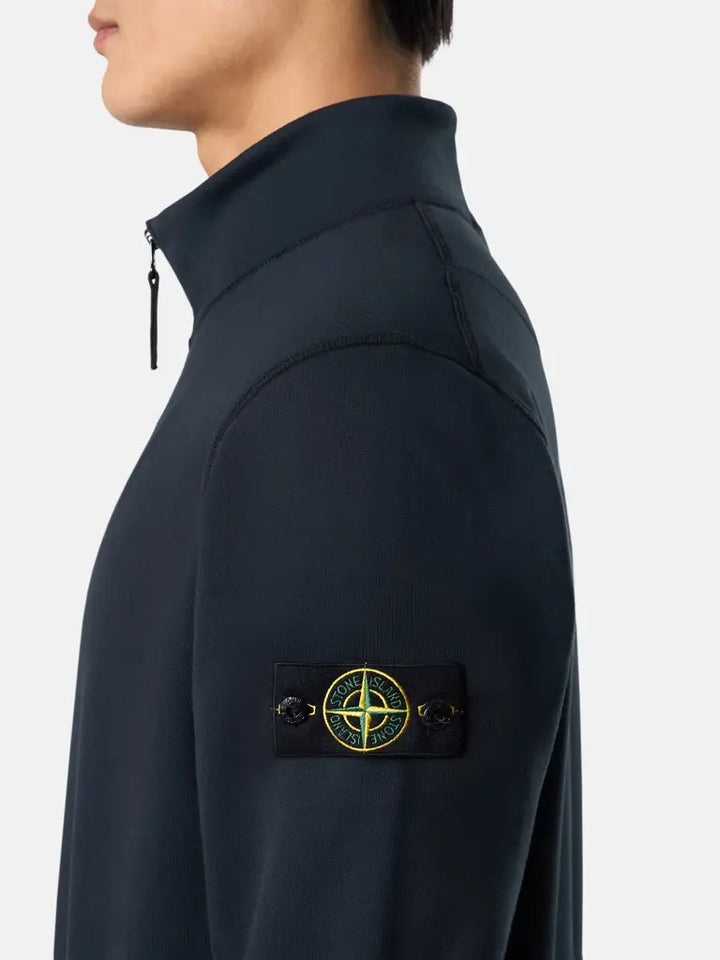 STONE ISLAND – Sweat demi-zip en coton biologique Bleu marine