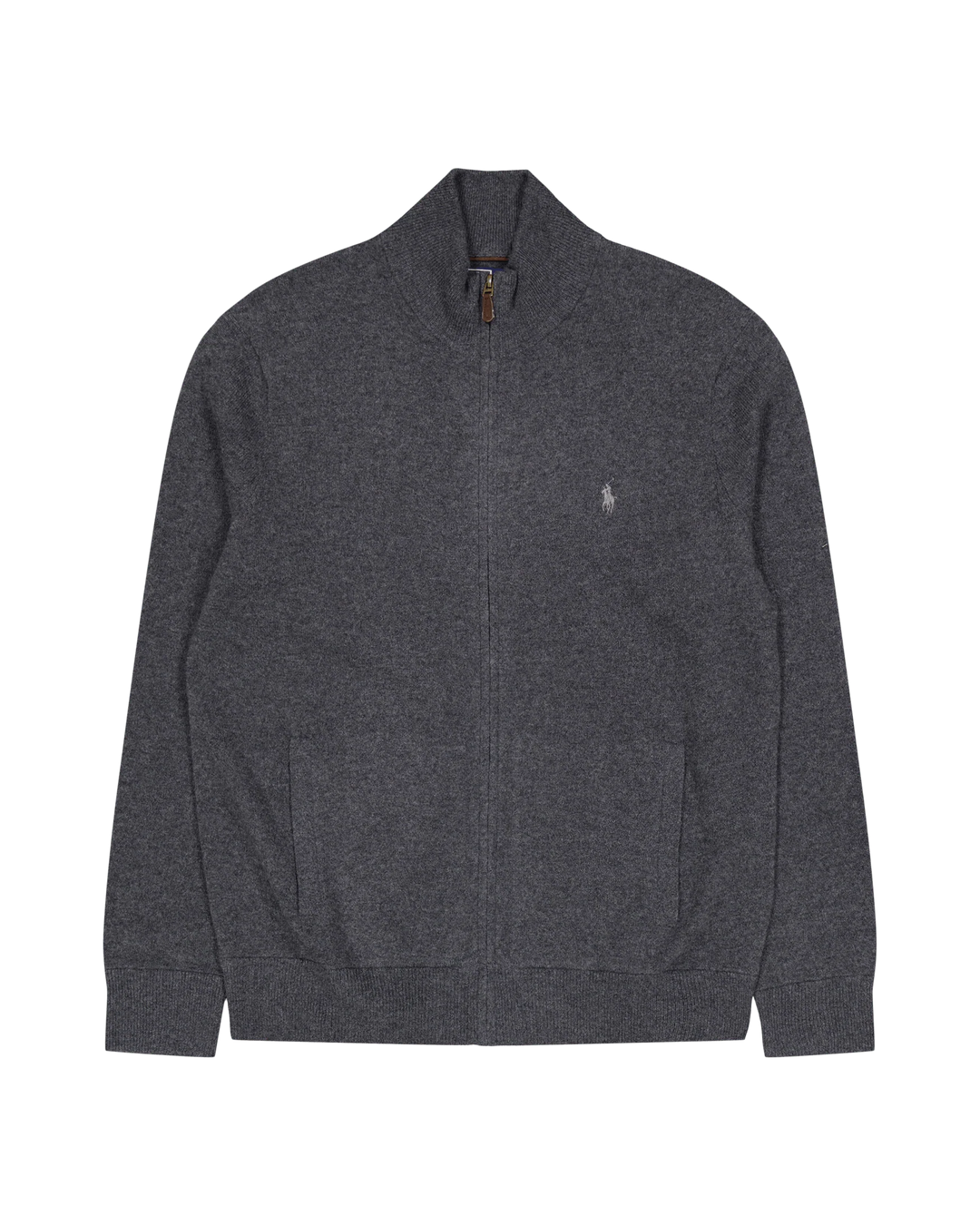 POLO RALPH LAUREN - Cardigan zippé en laine mérinos Gris foncé chiné